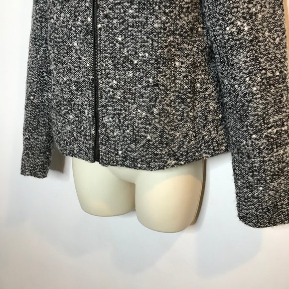 Banana Republic Blazer Jacket 2 / XS Wool Blend Tweed Gray Black Knit Zip Front - Picture 3 of 11